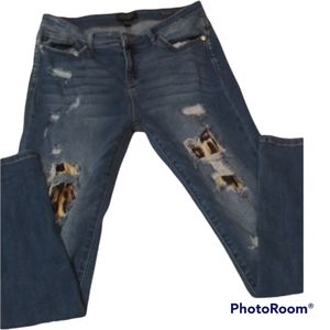 Judy Blue Leopard Print Distressed Jeans